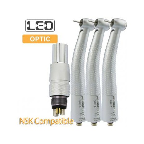 YUSENDENT® CX207-GN-PQ Pieza De Mano Alta Velocidad Led Compatible con NSK (Turbina x3 + Acoplamiento x1)